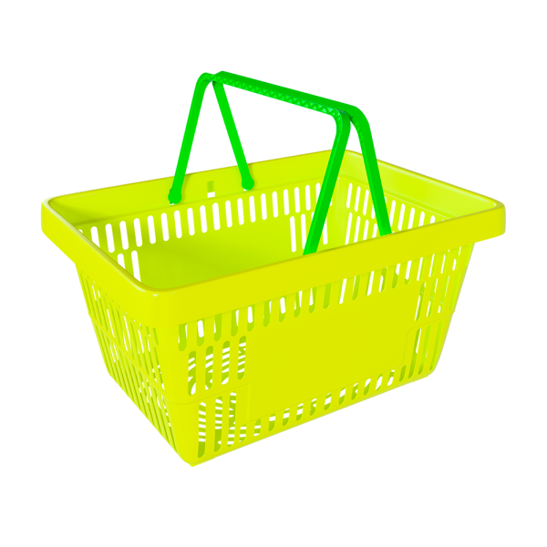 sk_1_Корзина покупательская пластиковая ЛИМОННАЯ (флюр) с 2 салатными ручками УСИЛЕННАЯ ROCK SE 20 л