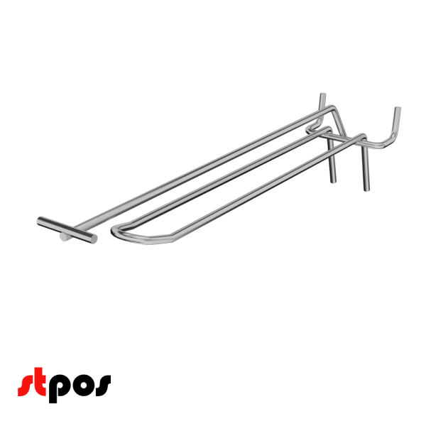 04_Крючок для перфорации двойной с ценникодержателем 200мм, хром, шаг 50мм