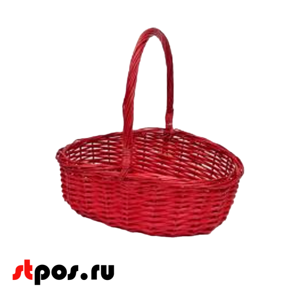 00_Корзина плетеная овальная из резанной ивовой лозы, полукруглая ручка, 400х300х170мм, Красный