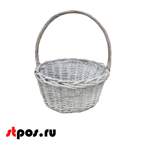 00_Корзина плетеная круглая из резанной ивовой лозы, полукруглая ручка, D 310 мм, Серый прованс
