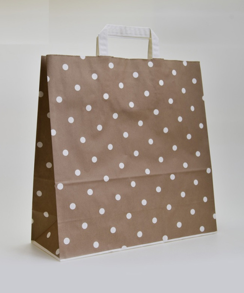 01_Крафт пакет цветной 320х320х180 мм, горошек, Коричневый