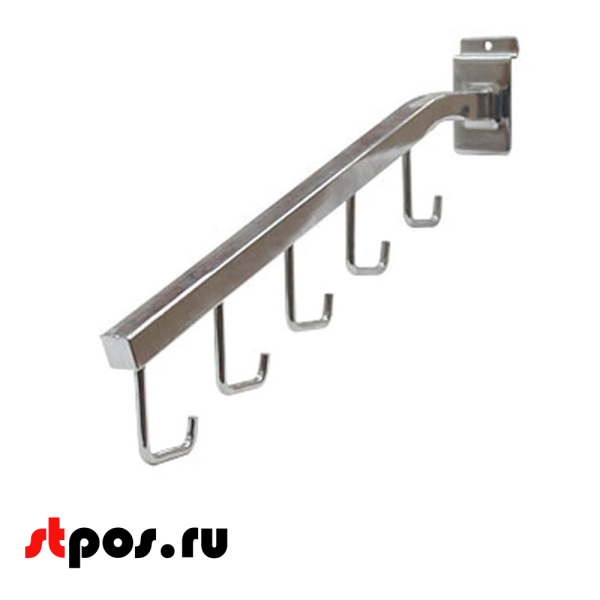 00_Кронштейн для экономпанели наклонный прямой, 400мм, 5 крючков, хром (М)