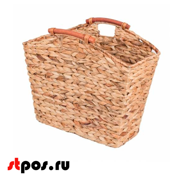 00_Корзина плетеная из бананового листа, прямоугольная с деревяными ручками,410х250х310(390), Бежевая