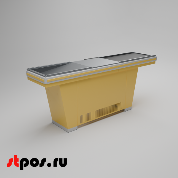 00_Кассовый бокс Stream-L-220-Т90 (тр-р 90см, ш.нерж.,без вырезов,узкий нак.), RAL1018, Желтый, Левый
