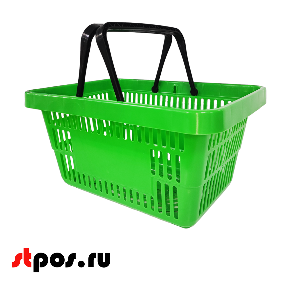 00_Корзина покупательская пластиковая с 2 ручками, 20 л, УСИЛЕННАЯ, RAL6018, Салатный