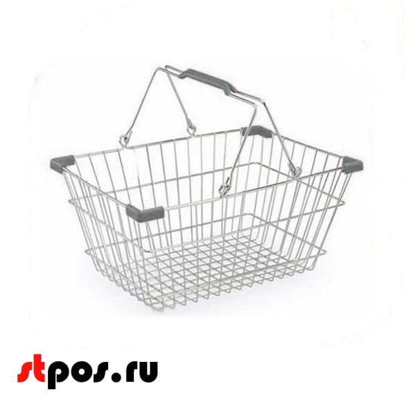 00_Корзина покупательская металлическая с двумя ручками 22л цинк, Серый