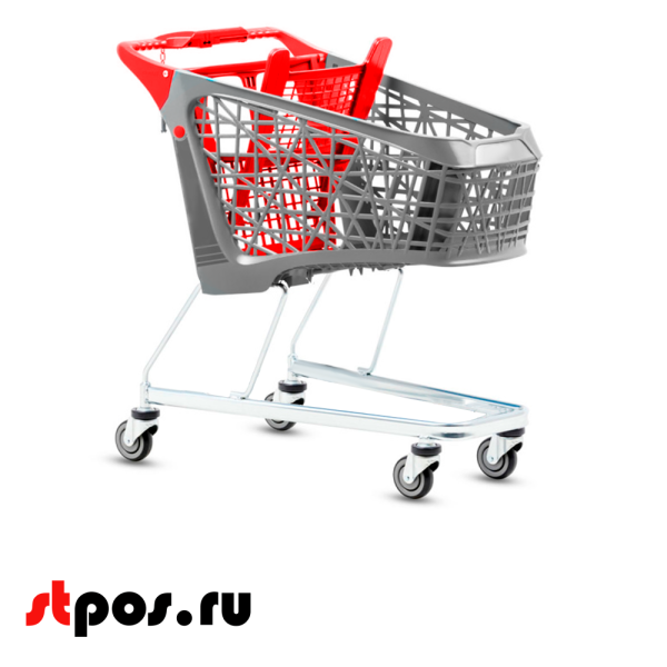 00_Тележка покупательская Salsa 200,195л бплатф,корзина, Серый,задняя стенка,дет.сидение,ручка,Красный