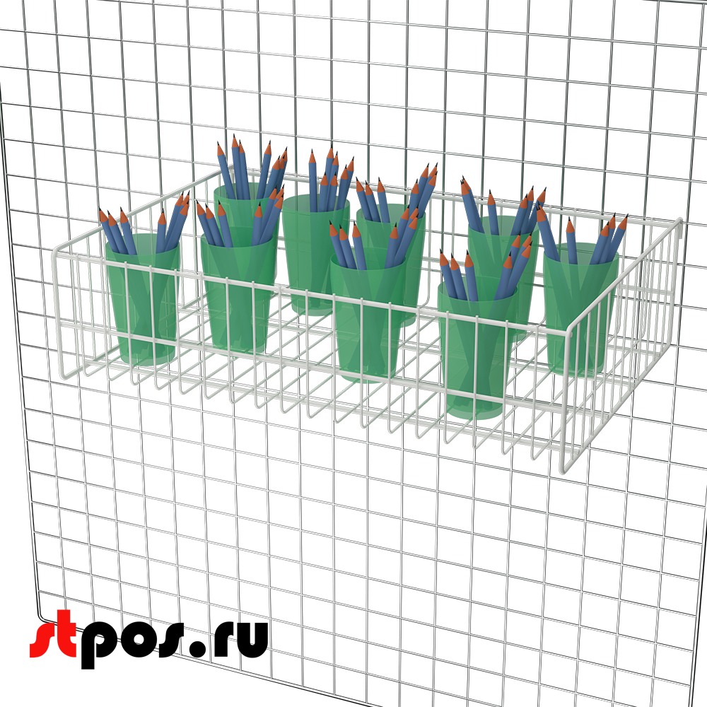 04_Корзина сетчатая на решетку 400х580 мм, h 150 мм Нордика RAL 9016