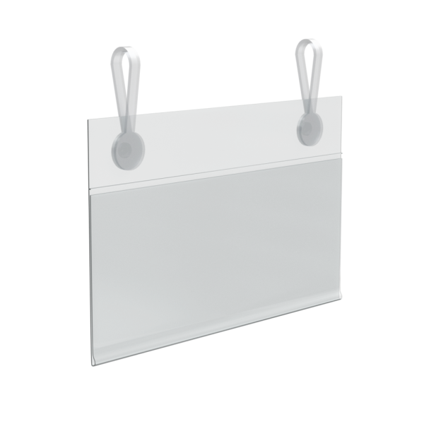 sk_Ценникодержатель универсальный с отверстиями для клипс DBH39, с клипсами (2шт), 100 мм, Прозрачный