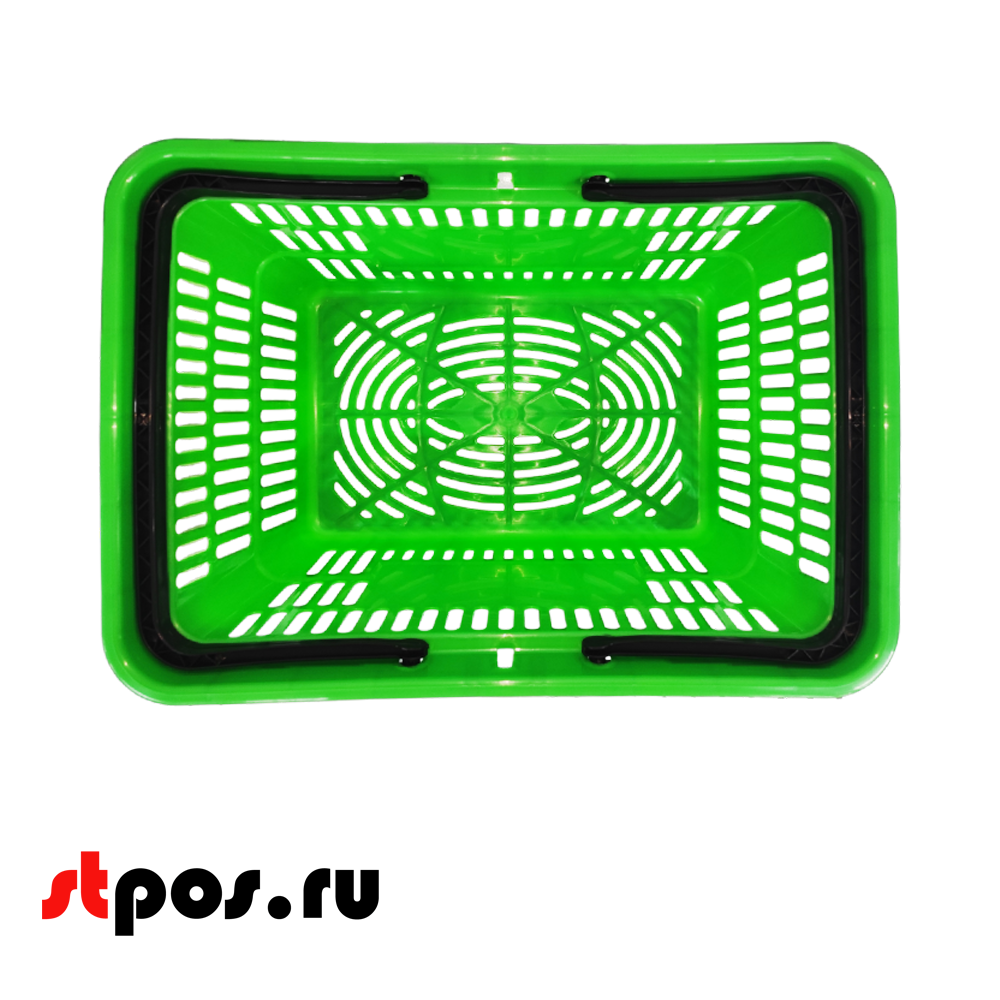 02_Корзина покупательская пластиковая с 2 ручками, 20 л, УСИЛЕННАЯ, RAL6018, Салатный
