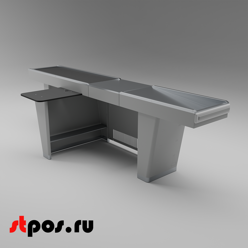 02_Кассовый бокс Stream-L-320-Т150 (тр-р 150см,шл_нерж.,б_выр_,уз_нак.), RAL9022, Серый, Правый