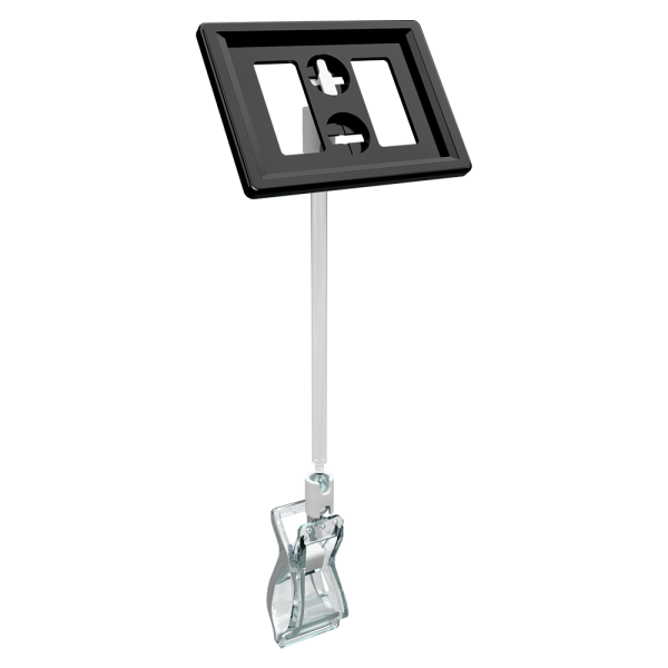 sk_Рамка ТЕХНО А8 черная, прозрачный держатель TECHNO FX-CLIP, ножка 100мм