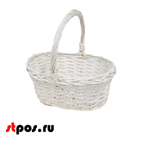 00_Корзина плетеная круглая из резанной ивовой лозы, полукруглая ручка, D 310 мм, Белый матовый