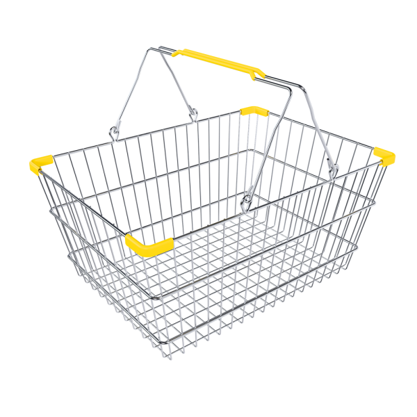 sk_1_Корзина покупательская металлическая 22л, хром, ЖЕЛТЫЕ ручки и уголки, 22CR-YE