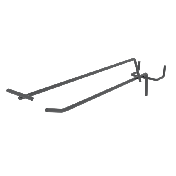 stpos_Крючок для перфорации одинарный с ценникодержателем 250мм, d5/d4, шаг 50мм, RAL7021 Черно-серый