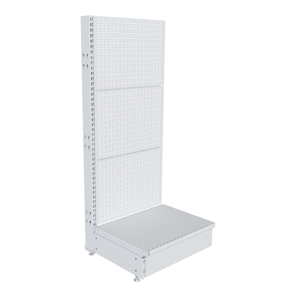 stpos_НАБОР Стеллаж 25 70 ПЕРФОРИРОВАННЫЙ пристенный1200х500хо400, 1 полка + плинтус, RAL9016, Белый