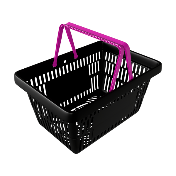 sk_Корзина покупательская пластиковая ЧЁРНАЯ с 2 ручками цвета ФУКСИЯ УСИЛЕННАЯ ROCK 20 л