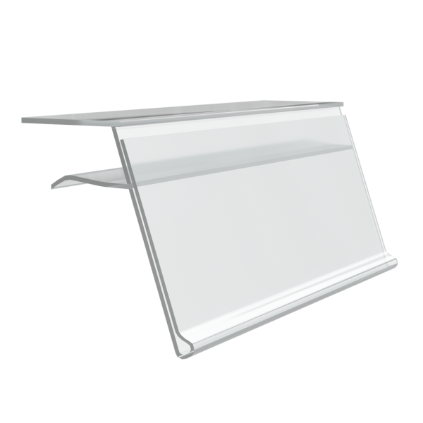 sk_Ценникодержатель для крепления на стеклянные и другие тонкие полки GLS39, длина 100 мм, Прозрачный