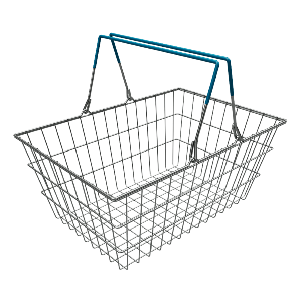 sk_Корзина покупательская металлическая 20 л цинк, две синие ручки