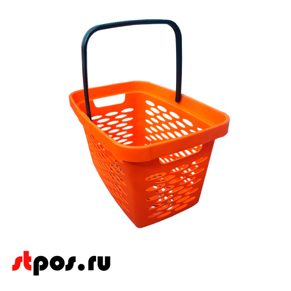 00_Корзина покупательская пластиковая 27л с одной складывающейся ручкой, Оранжевая