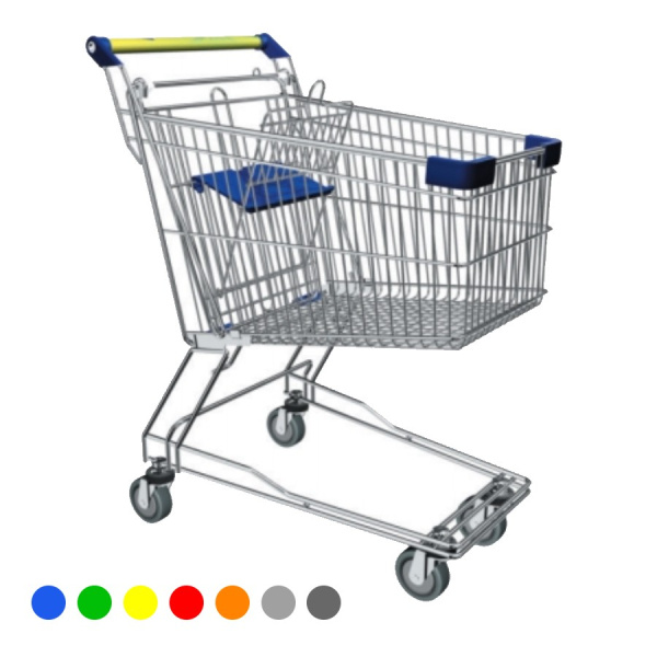 1_Тележка покупательская 125 литров, цинк+лак, c детским сидением,без поддона (азиатский тип), Синий