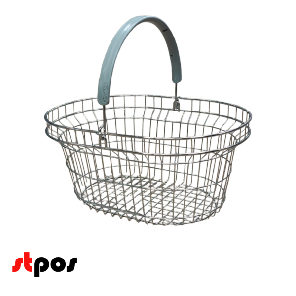 00_Корзина покупательская металлическая КРУГЛАЯ, хромированная 23 л, ручка Серая