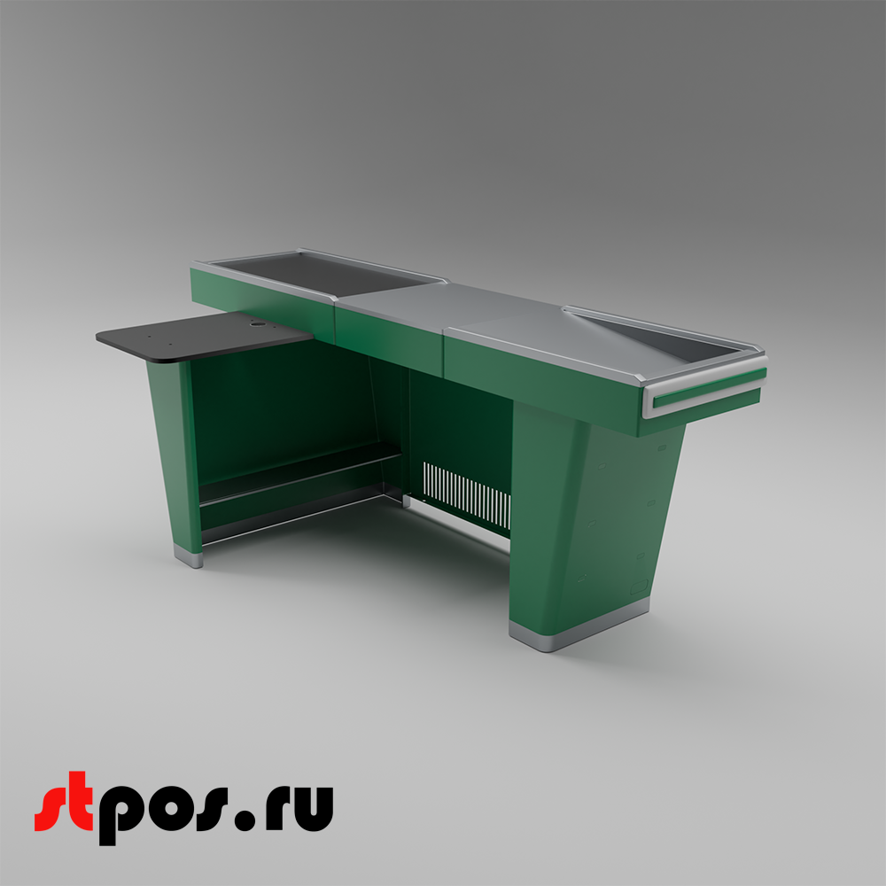 02_Кассовый бокс Stream-L-220-Т90 (тр-р 90см, ш.нерж.,без вырезов,узкий нак.), RAL6029, Зеленый, Левый