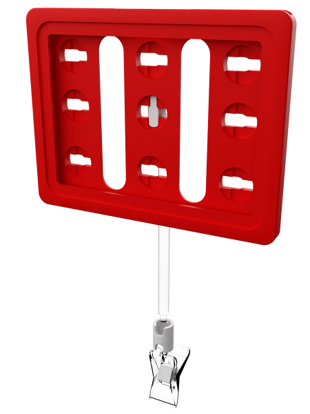 sk_Рамка ТЕХНО А7 красная, прозрачный держатель TECHNO CLIP SMALL-VL, ножка 100мм