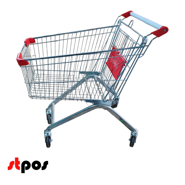 00_Тележка покупательская 100 литров, цинк+лак, c детским сидением (европейский тип), Красный