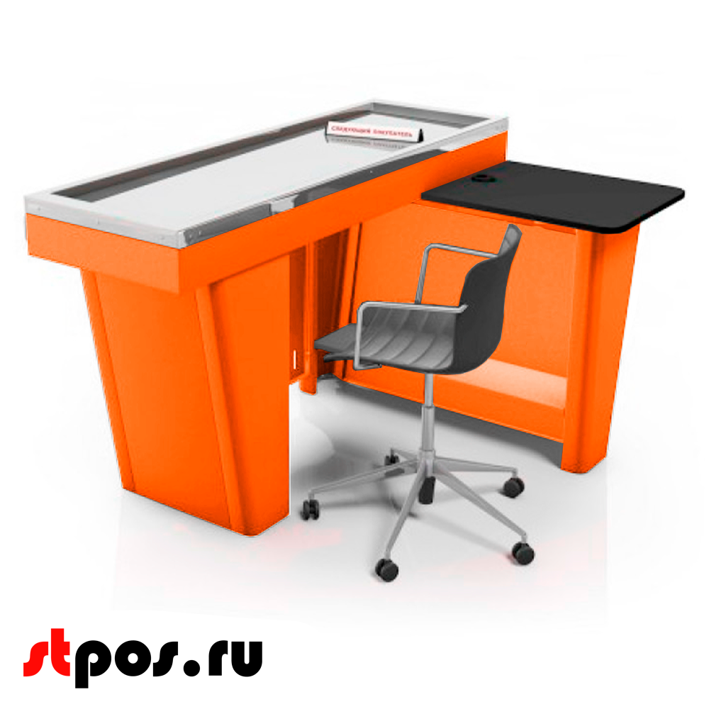02_Кассовый бокс Stream-M-150 Light с тумбой кассира,без вырезов,шлиф.нерж,RAL2004,Оранжевый,универсал