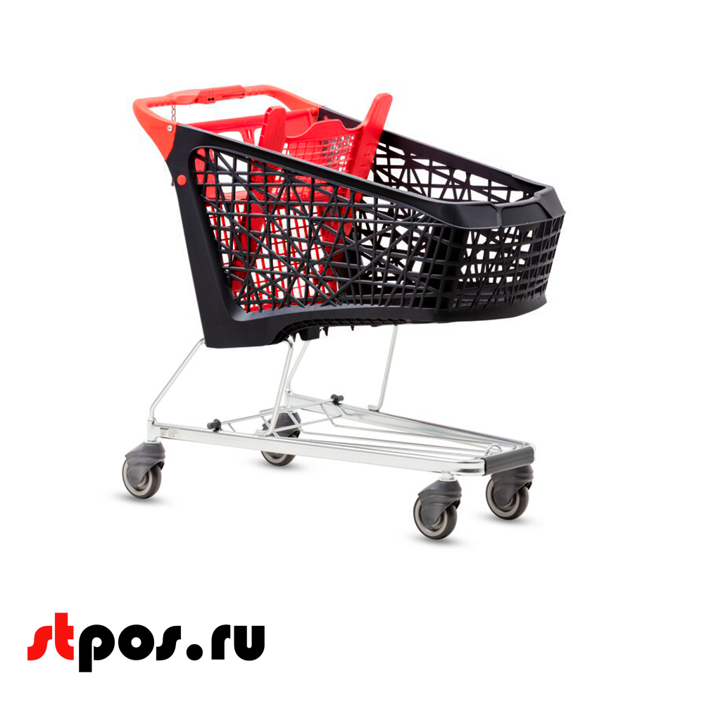 00_Тележка покупательская Salsa 150л, б/платф, корзина,Черный,задняя стенка, дет.сидение,ручка,Красный