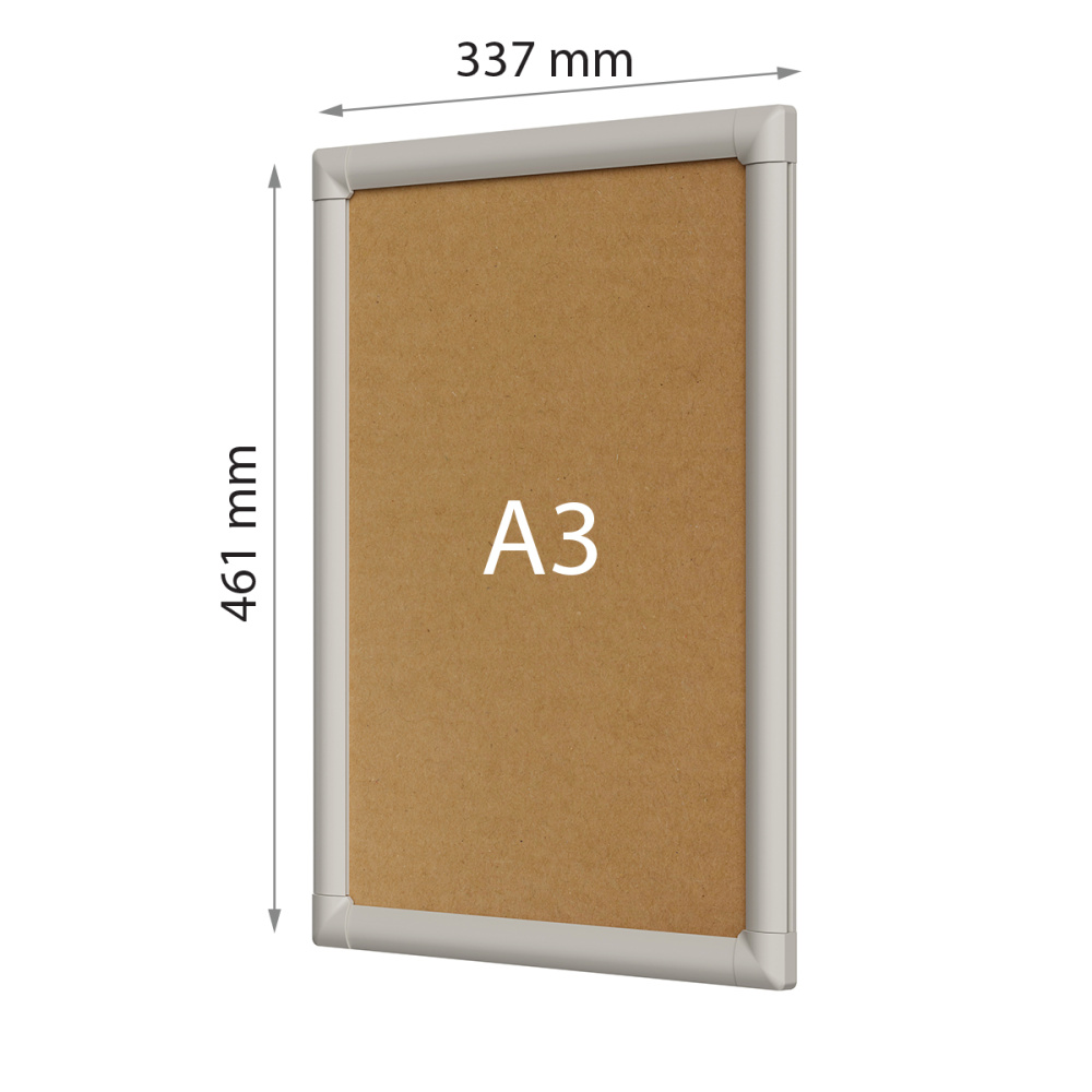 09_Пластиковая клик-рамка PCF-25, прямой угол, профиль 25мм, формат А3 (337х461мм), Серый