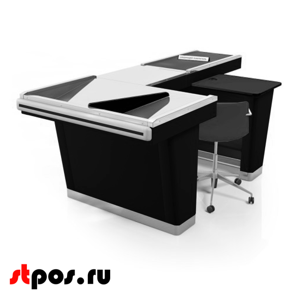 00_Кассовый бокс Stream-XL-230-Т90 с вырезами(тр-р90см,шлиф.нерж,прочие вырезы,шир.нак.),RAL9005,Черный