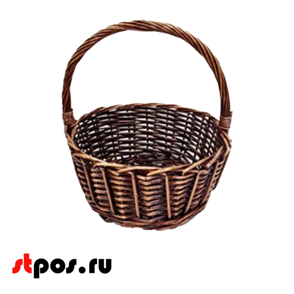 00_Корзина плетеная круглая из резанной ивовой лозы, полукруглая ручка, D 300 мм, Коричневая