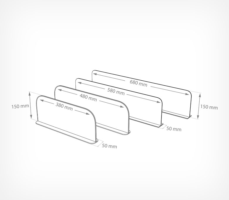 04_Разделитель пластиковый 150мм на Т-основании c магнитным скотчем DIVT-150-TM 680мм, Прозрачный