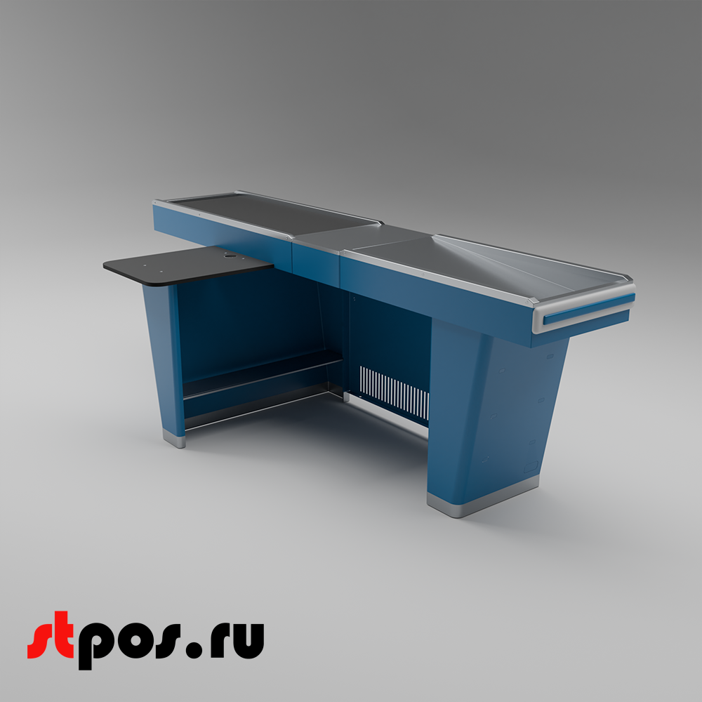 02_Кассовый бокс Stream-L-260S-Т150 (тр-р 150см,ш_нерж.,б_выр_,уз_нак.), RAL5005, Синий, Левый