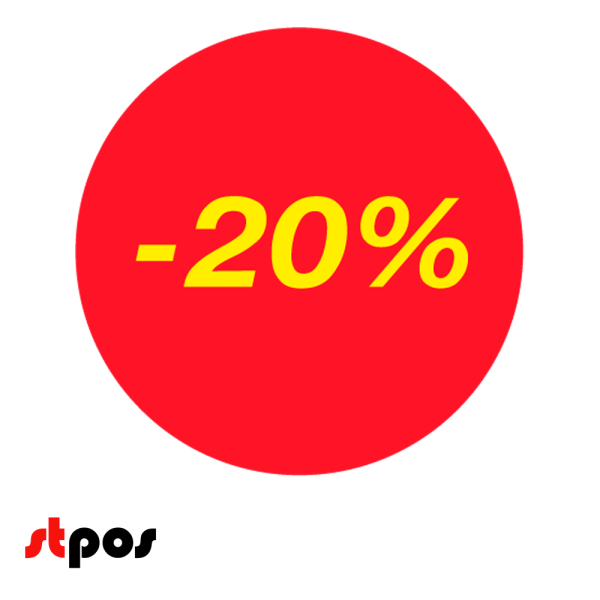 00_Ценники-стикеры самокл., полипропилен минус 20%, съемный клей, круг 29мм, красный с желтым (250шт)