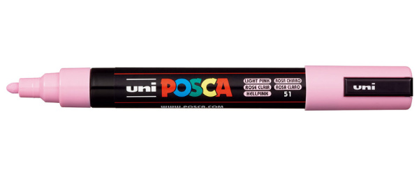 1_Маркер на водной основе POSCA PC-5M, светло-розовый (LIGHT PINK - 51), 1.8 - 2.5 мм, пул. нак.