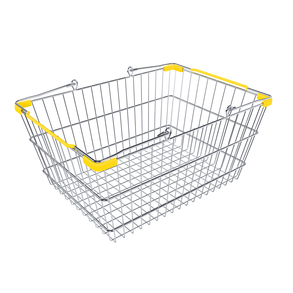 sk_2_Корзина покупательская металлическая 22л, хром, ЖЕЛТЫЕ ручки и уголки, 22CR-YE