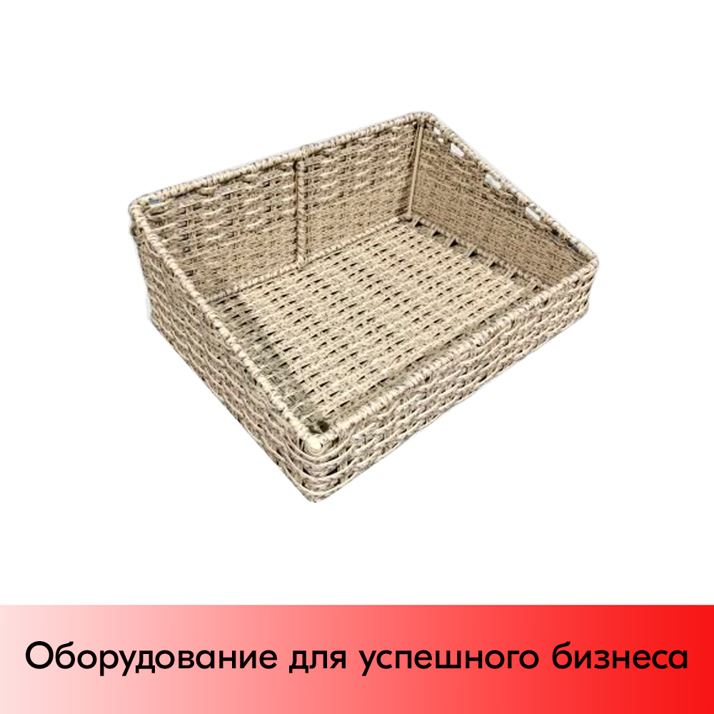 01_Корзина плетеная прямая 400х500х200(100) мм со скосом, Полиротанг, Натуральный цвет