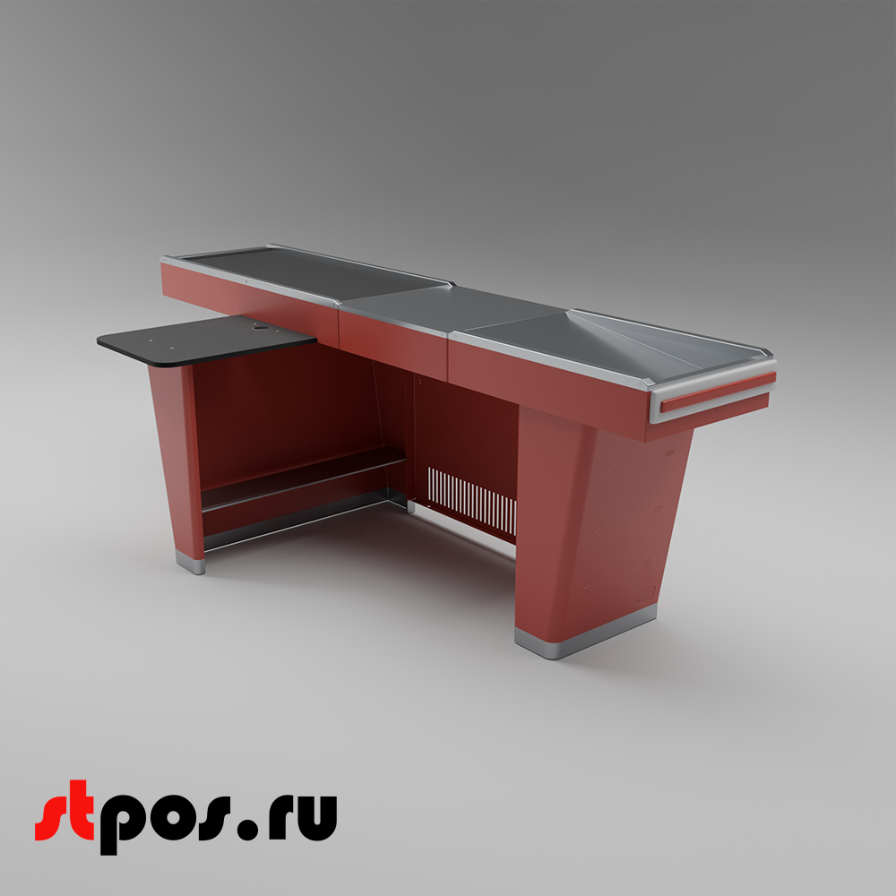 02_Кассовый бокс Stream-L-290-Т120 (тр-р120 см, шлиф. нерж., б_выр_, уз_нак.), RAL3000, Красный, Левый