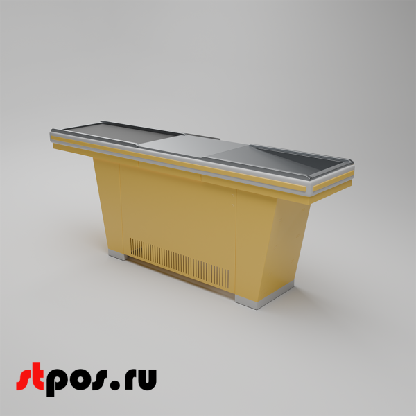 00_Кассовый бокс Stream-L-220-Т90 (тр-р 90см, ш.нерж.,без вырезов,узкий нак.), RAL1018, Желтый, Правый