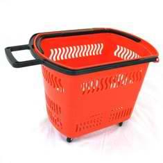 1_Корзина тележка пластиковая 4 колеса 30л, 2 ручки, Желтый, YE (в красном цвете)