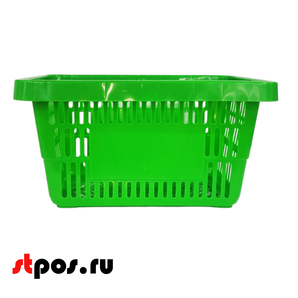 08_Корзина покупательская пластиковая с 2 ручками, 20 л, УСИЛЕННАЯ, RAL6018, Салатный