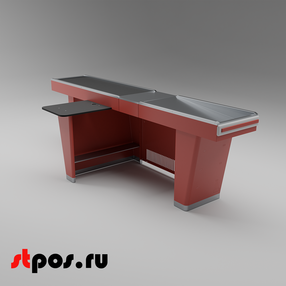 02_Кассовый бокс Stream-L-290S-Т150 (тр-р 150см,шл_нерж, б_выр.,уз_нак), RAL3000, Красный, Левый