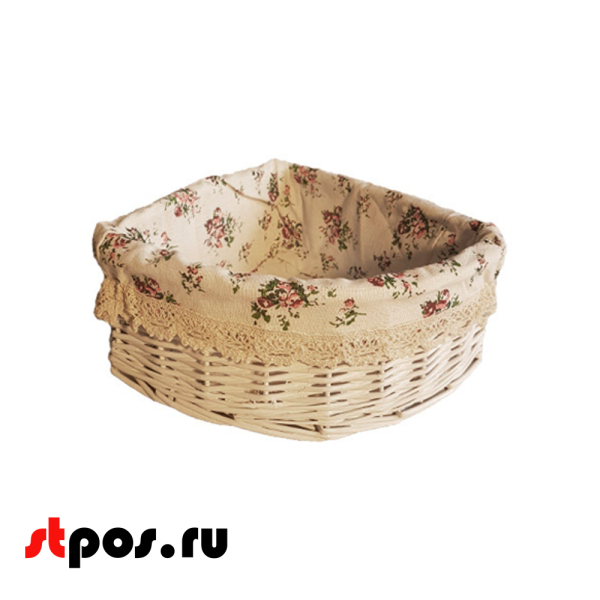 00_Корзинка фигурная плетеная, четверть круга, ткань внутри, 260х260 мм, Белая