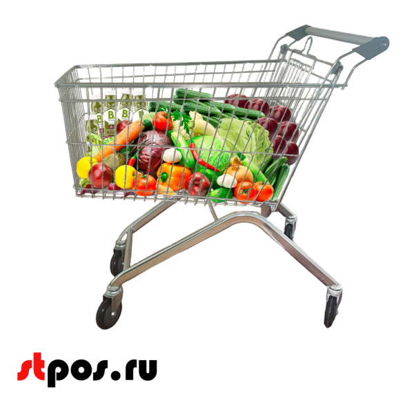 00_Тележка покупательская INT 100 литров, цинк+лак с детским сиденьем (европейский тип), Тёмно-серый