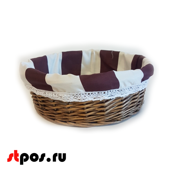 00_Корзинка плетенная круглая из ивовой лозы, внутри ткань, D 240 мм, Серо-коричневая