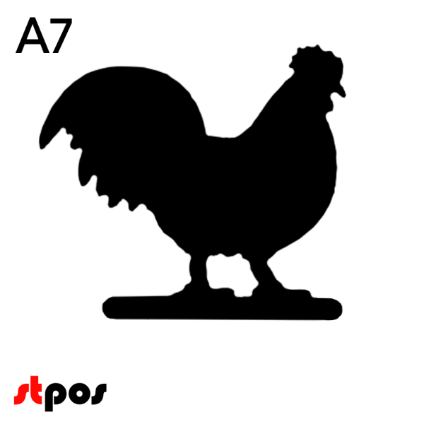 00_Меловой ценник-фигура ПЕТУХ для нанесения меловым маркером,70х85мм (А7), толщина ПВХ 3мм, черная