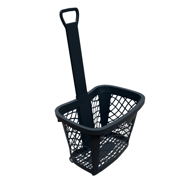 sk_Корзина-тележка покупательская GT40eco пластиковая чёрная на 2 колёсах с чёрной ручкой 